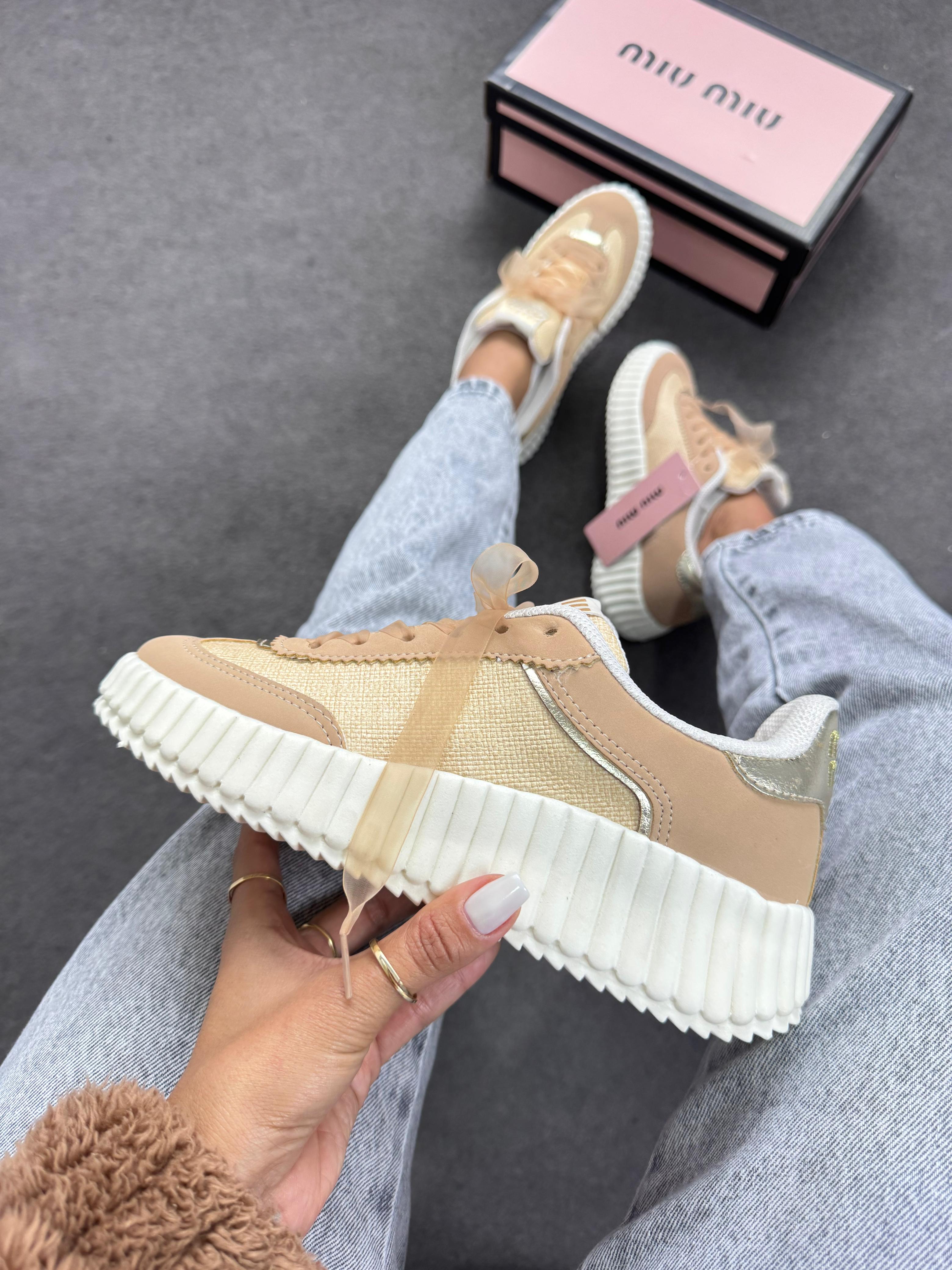 Tênis Casual Quenz Miu Miu – Bege