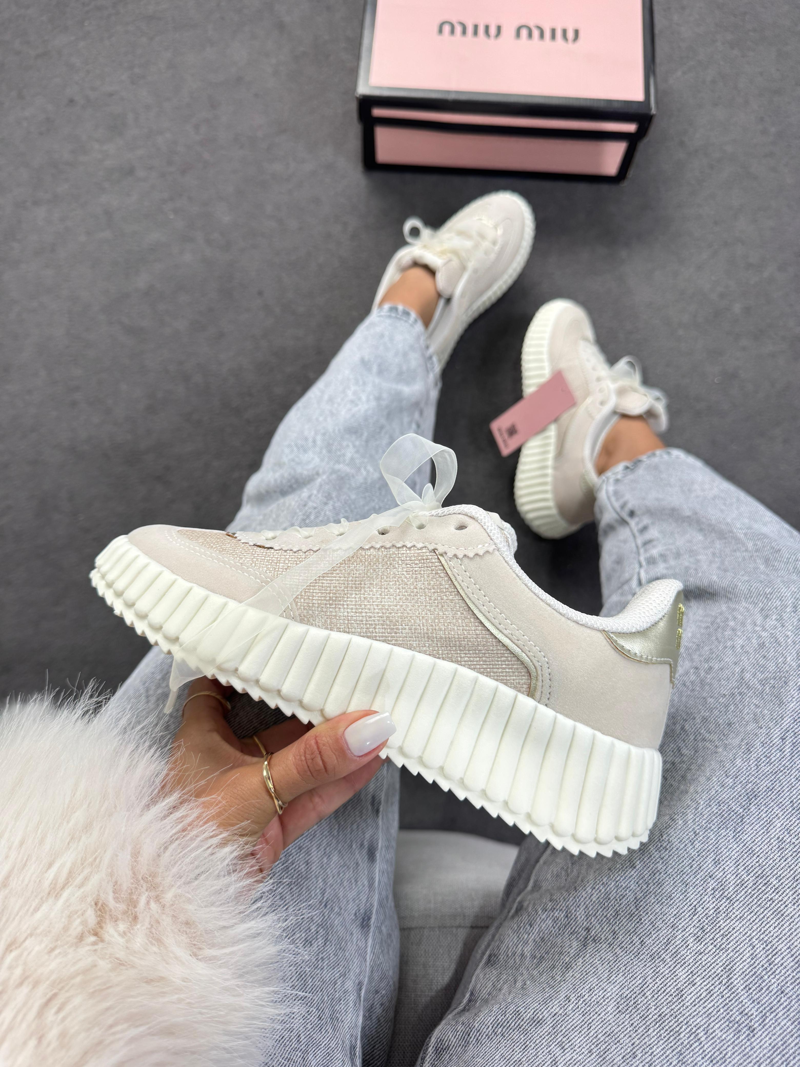 Tênis Casual Quenz Miu Miu – Off/Prata